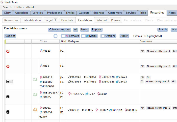 NOAH - Plant breeding software - User interface