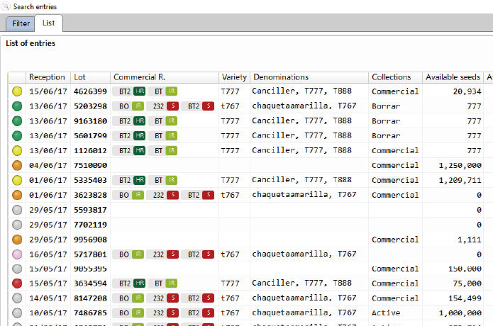 NOAH - Plant breeding software - Seed inventory report