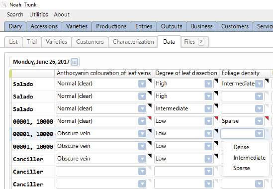 NOAH - Software mejora genética vegetal - Ensayos - Evaluación de variedades